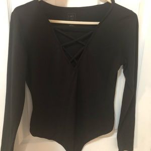 Black v neck lace up body suit